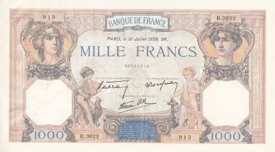 Frankreich 1000 Francs Ceres and Mercury - 21-07-1938 - Serial B.3622