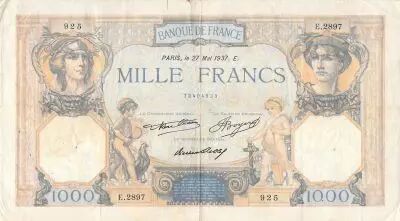 Frankreich 1000 Francs Ceres and Mercury - 27-05-1937 Serial E.2897 - F+