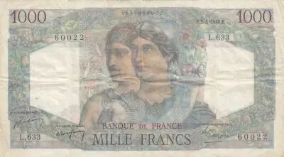 Frankreich 1000 Francs Minerva and Hercules - 02-03-1950 - Serial L.633