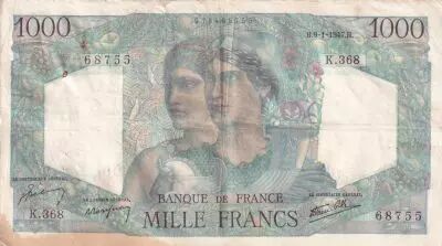 Frankreich 1000 Francs Minerva and Hercules - 09-01-1947 - Serial K.368 - VF