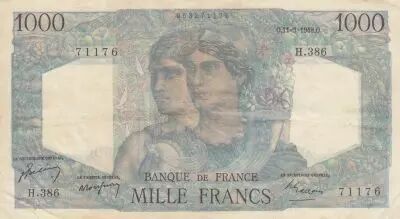 Frankreich 1000 Francs Minerva and Hercules - 11-03-1948 - Serial H.386