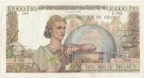 Frankreich 10000 Francs - Young woman with book and globe - 01-07-1954 - Serial E.7322