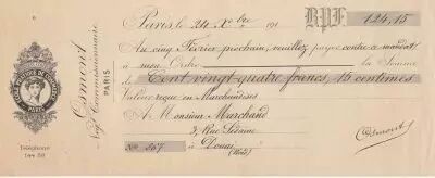Frankreich 124.15 francs - Bank cheque receipt - practical business school - 27-01-1912