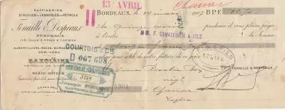Frankreich 12.5 francs - Bank cheque receipt - Fenaille & Despeaux - 1907