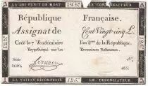 Frankreich 125 Livres - 7 Vend&eacute;miaire An II - 1793 - Sign. Bramble - VG to F