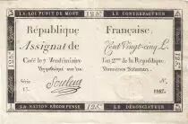 Frankreich 125 Livres - 7 Vend&eacute;miaire An II - 1793 - Sign. Souleux - Serial 13