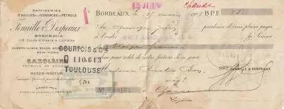 Frankreich 13 francs - Bank cheque receipt - Fenaille & Despeaux - 1907