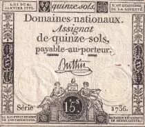 Frankreich 15 Sols - Liberty and Justice 1792 - VF+ to XF - Sign. Buttin