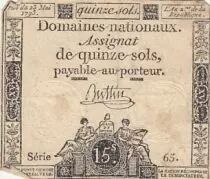 Frankreich 15 Sols French Revolution (23-05-1793) - Sign. Buttin - Serial 65