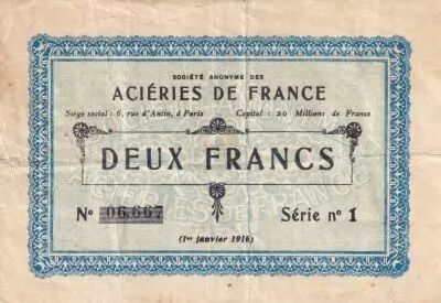 Frankreich 2 Francs - Aci�ries de France - 01-01-1916 - S�rie 1
