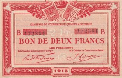 Frankreich 2 Francs - Chamber of Commerce - Quimper and Brest - 1915 - Serial B