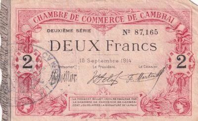 Frankreich 2 Francs - Chamber of Commerce Cambrai  - 15-09-1914 - 2�me S�rie