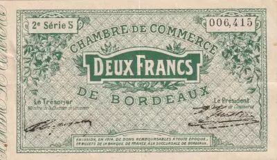 Frankreich 2 Francs - Chambre de Commerce - Bordeaux - 1914 - 2�me S�rie S