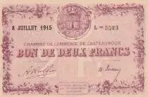 Frankreich 2 Francs - Ch&acirc;teauroux Chamber of Commerce 1915 - aUNC