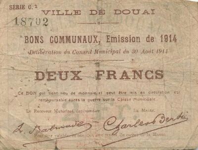 Frankreich 2 Francs - City of Douai - 30-08-1914 - Serial C2