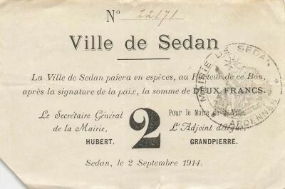 Frankreich 2 Francs - City of Sedan - 02-09-1914