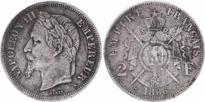 Frankreich 2 Francs, Napoleon III - 1866 K  - Scarce