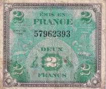 Frankreich 2 Francs Allied Military Currency (Flag) - 1944 No Serial - F