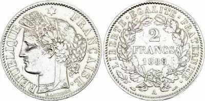 Frankreich 2 Francs Ceres - 1870 Large A Paris - Silver
