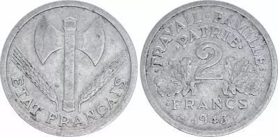 Frankreich 2 Francs Etat Francais - 1943B Beaumont-le-Roger