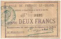 Frankreich 2 Francs Fresnoy-Le-Grand City - 1915