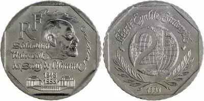 Frankreich 2 Francs Human rights - Rene Cassin 1998