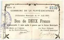Frankreich 2 Francs La Ferte-Chevresis City - 1915