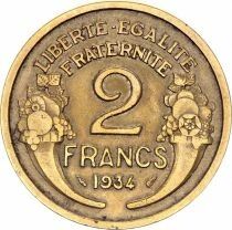 Frankreich 2 Francs Laureate head -1934