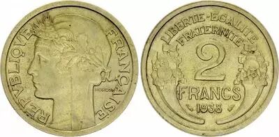 Frankreich 2 Francs Laureate head -1935