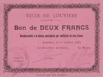 Frankreich 2 Francs Louviers City - 1915