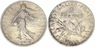 Frankreich 2 Francs Semeuse - 1900 - TB+