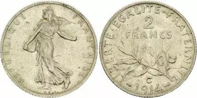 Frankreich 2 Francs Semeuse - 1914 C Castelsarrasin - Silver