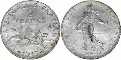 Frankreich 2 Francs Semeuse - 1915