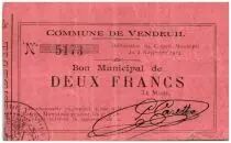 Frankreich 2 Francs Vendeuil City - 1914