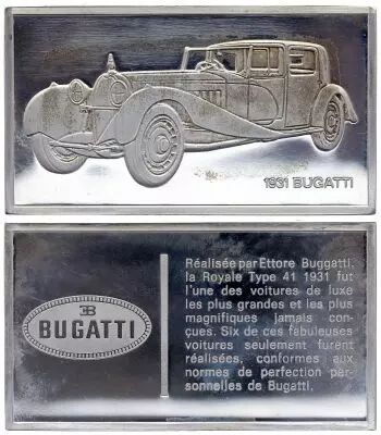 Frankreich 2 Oz Silver Bar - Medaillier Franklin - Bugatti Royal Type 41 (1931) - Silver - 1982 - XF to AU