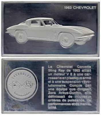 Frankreich 2 Oz Silver Bar - Medaillier Franklin - Chevrolet Corvette Stinng Ray (1963) - Silver - 1982 - XF to AU