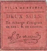 Frankreich 2 Sols - C&ocirc;te d\'Or - Ville de Beaune - 09 Avril 1792