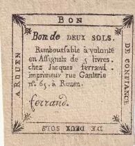 Frankreich 2 sols - Seine-inf&eacute;rieure - Rouen chez Jacques Ferrand - Exchange office - 1792