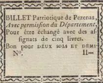 Frankreich 2 Sols et Demi - Herault - Billet Patriotique de Pezenas - 1792 - not issued