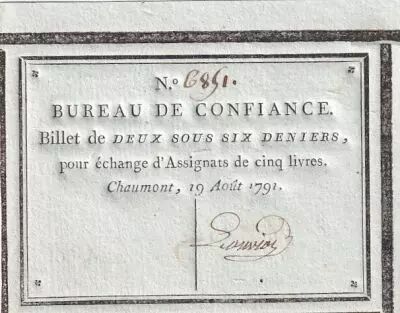 Frankreich 2 Sous 6 Deniers  - Haute-Marne - Bureau de Confiance de Chaumont - 19-08-1791 - 6851