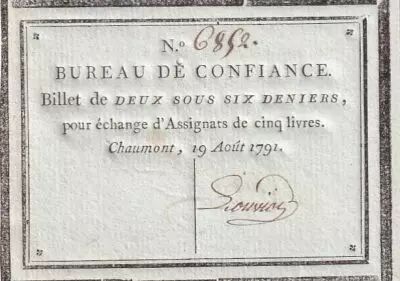 Frankreich 2 Sous 6 Deniers  - Haute-Marne - Bureau de Confiance de Chaumont - 19-08-1791 - 6852
