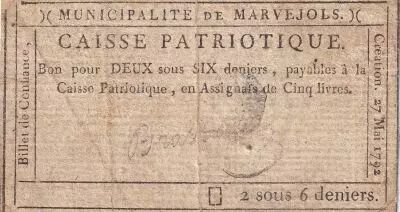 Frankreich 2 Sous 6 Deniers - Loz�re - Caisse Patriotique de Marvejols - 1792