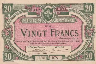 Frankreich 20 francs - City of Lille - 15-12-1917 - S�rie U75 278