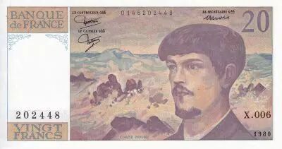 Frankreich 20 Francs - Debussy - 1980 - Serial X.006 - P.151