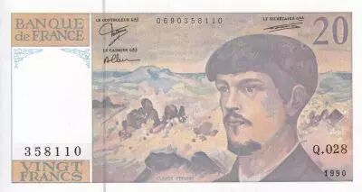 Frankreich 20 Francs - Debussy - 1990 - Serial Q.028 - P.151