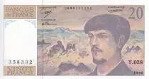 Frankreich 20 Francs - Debussy - 1990 - Serial Y.028 - P.151