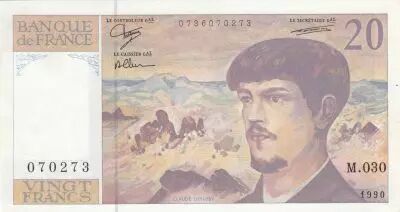 Frankreich 20 Francs - Debussy - 1990 - S�rie M.030 - Faute