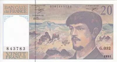 Frankreich 20 Francs - Debussy - 1991 - Serial G.032 - P.151