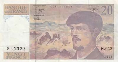 Frankreich 20 Francs - Debussy - 1991 - Serial R.032 - Faute