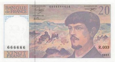 Frankreich 20 Francs - Debussy - 1991 - Serial R.033